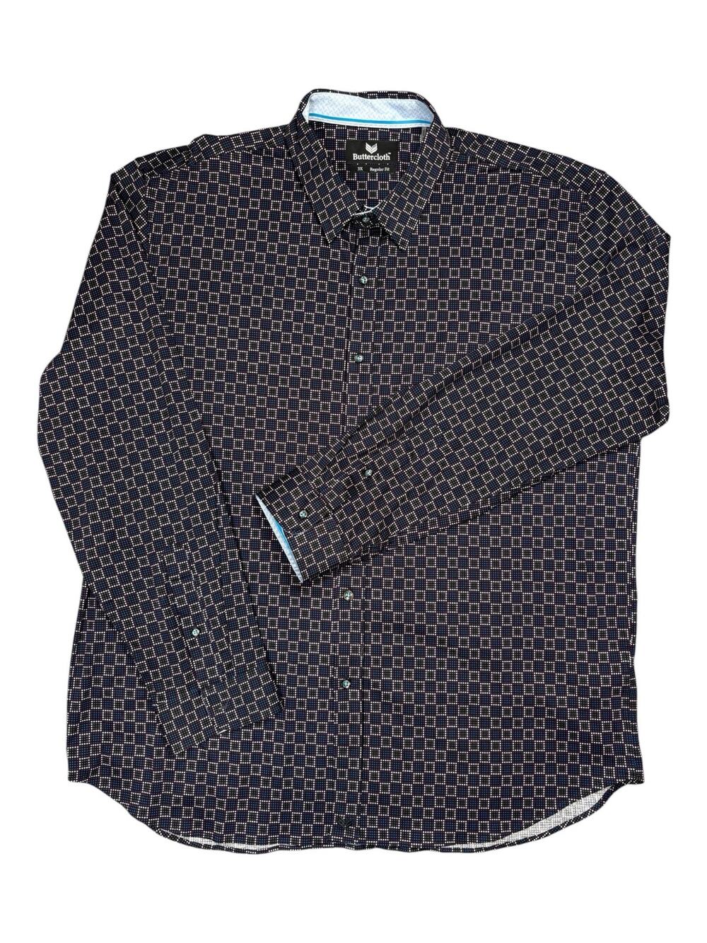 Buttercloth Long Sleeve Cotton Knit Button Up Shirt Men's 3XL Geometric Print